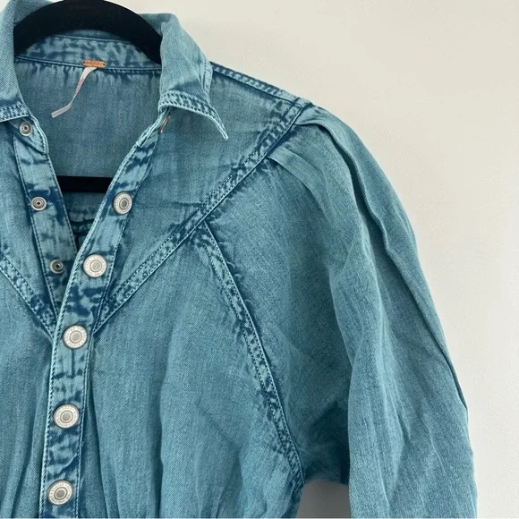 Free People Mad Love Midi Size Small Long Sleeve Denim Dress - Picture 6 of 13